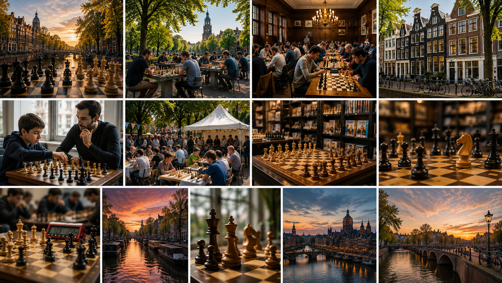 Scenes of chess being played across Amsterdam
